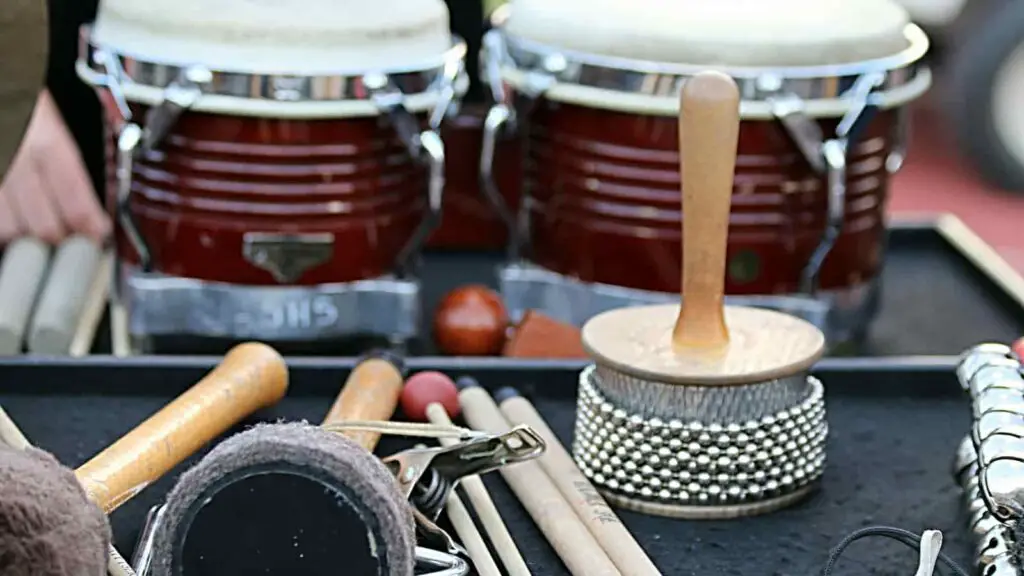 Various musical percussion instruments