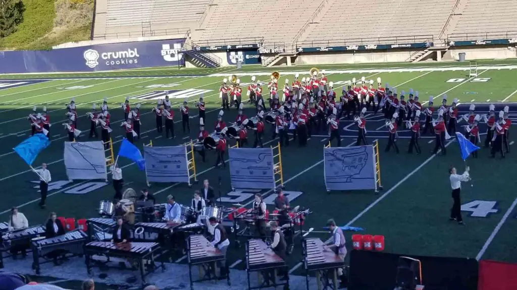 Marching band on football field