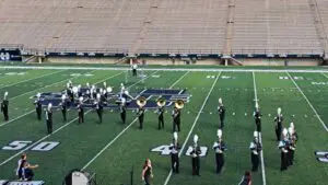 Marching Band students on the field if drill formation