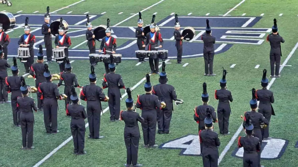 Marching Band setting up their show getting ready to perform. 