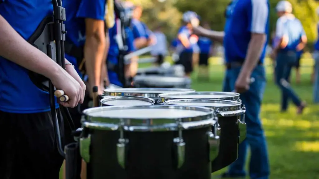 Marching band tenor (quad) drum students. 