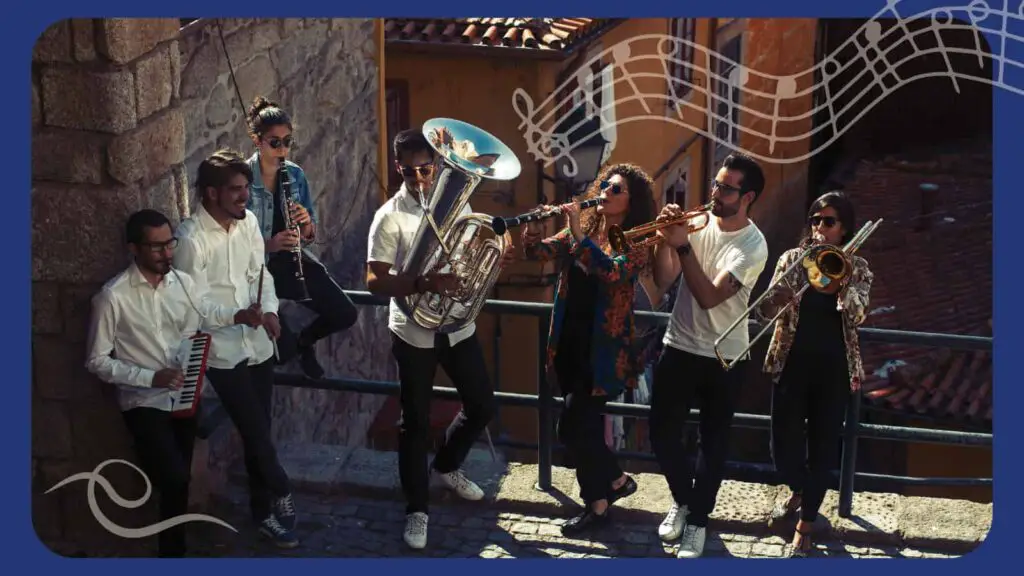 band playing a gig on a roof top